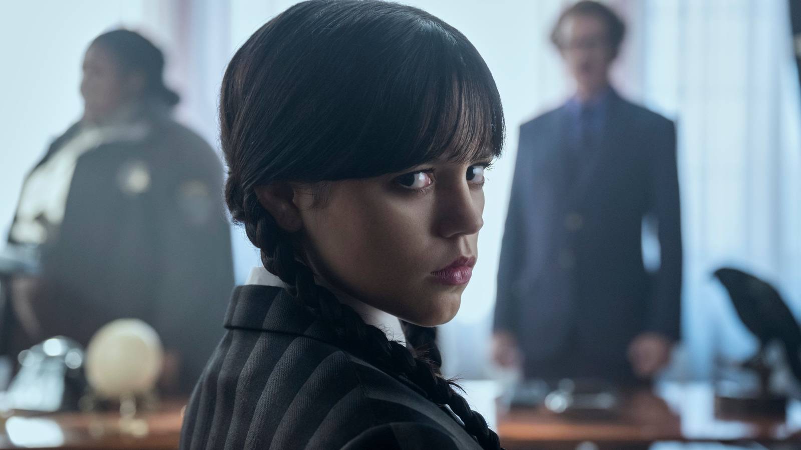 Wednesday Addams (Jenna Ortega) looking to the side in Wednesday season 2
