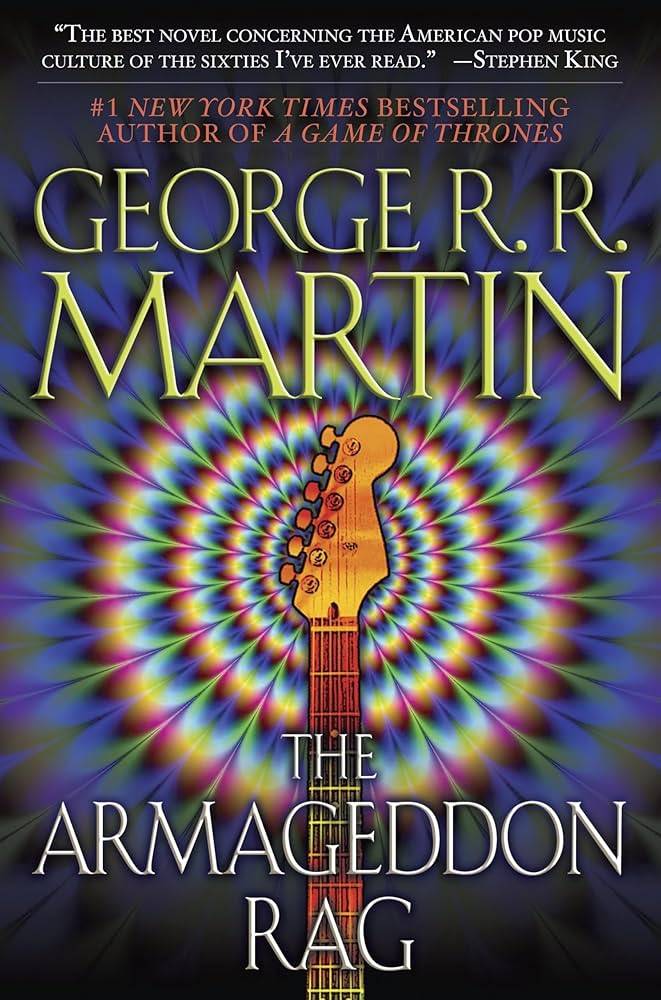 The cover of The Armageddon Rag By George R.R. Martin featuring a neck of a guitar