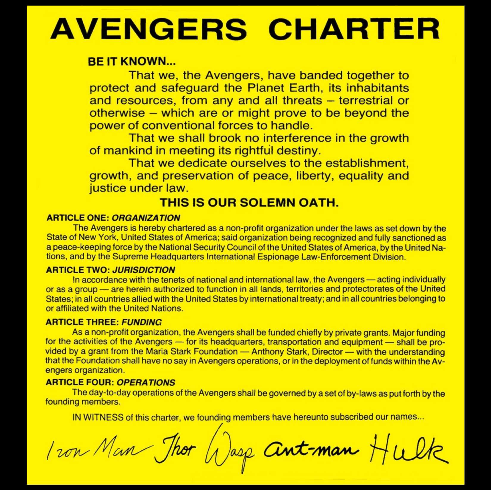 the avengers charter in marvel comics