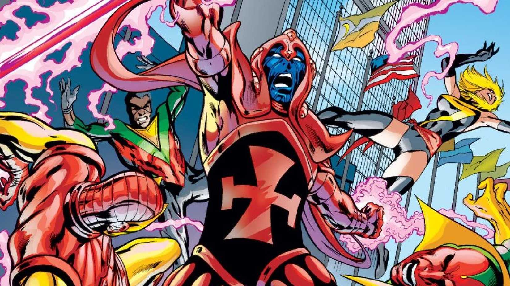 Les Avengers réagissent à la nouvelle arme de Nathaniel Richards sur la couverture de The Kang Dynasty