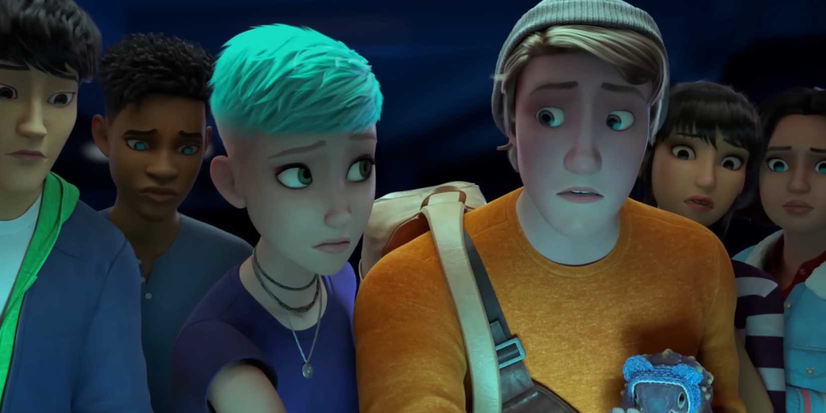 O Nublar Six olhando preocupado para uma tela de computador em Jurassic World: Chaos Theory temporada 4