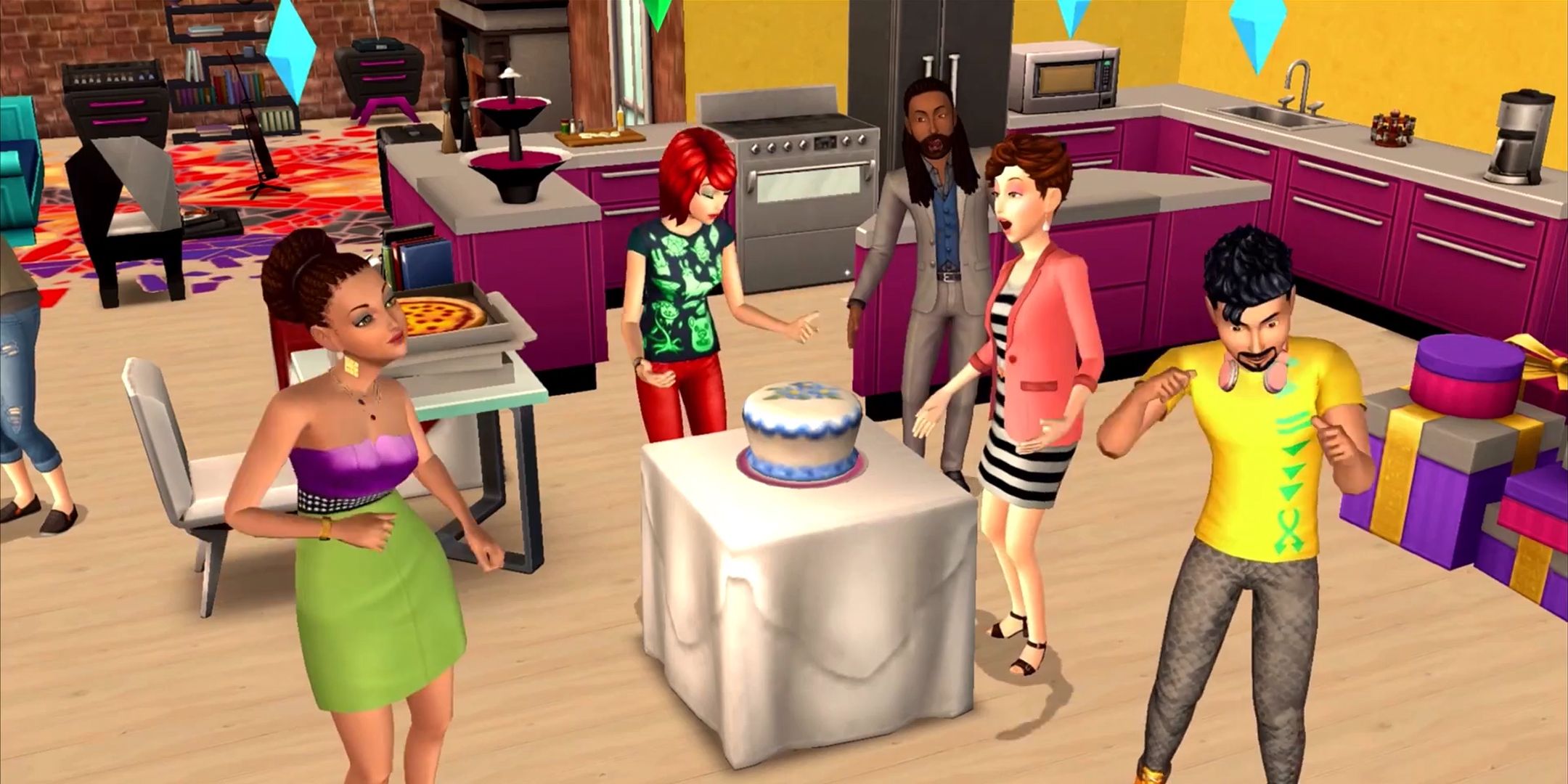 The Sims Mobile characters at a party