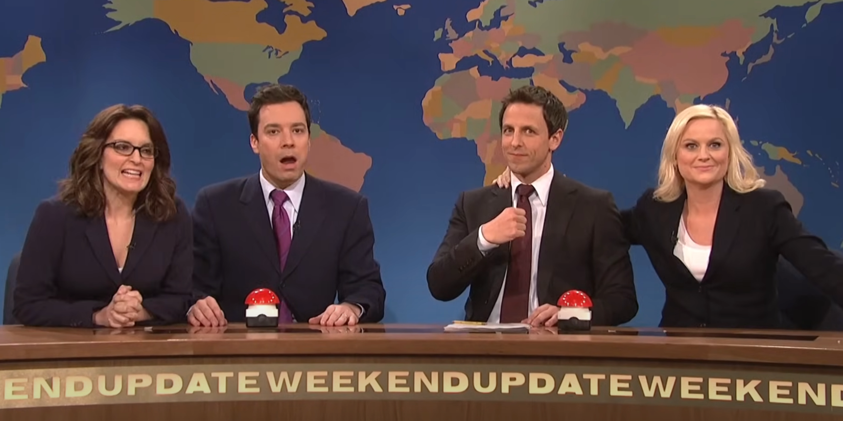 Tina Fey, Jimmy Fallon, Seth Meyers, Amy Poehler on SNL Weekend Update