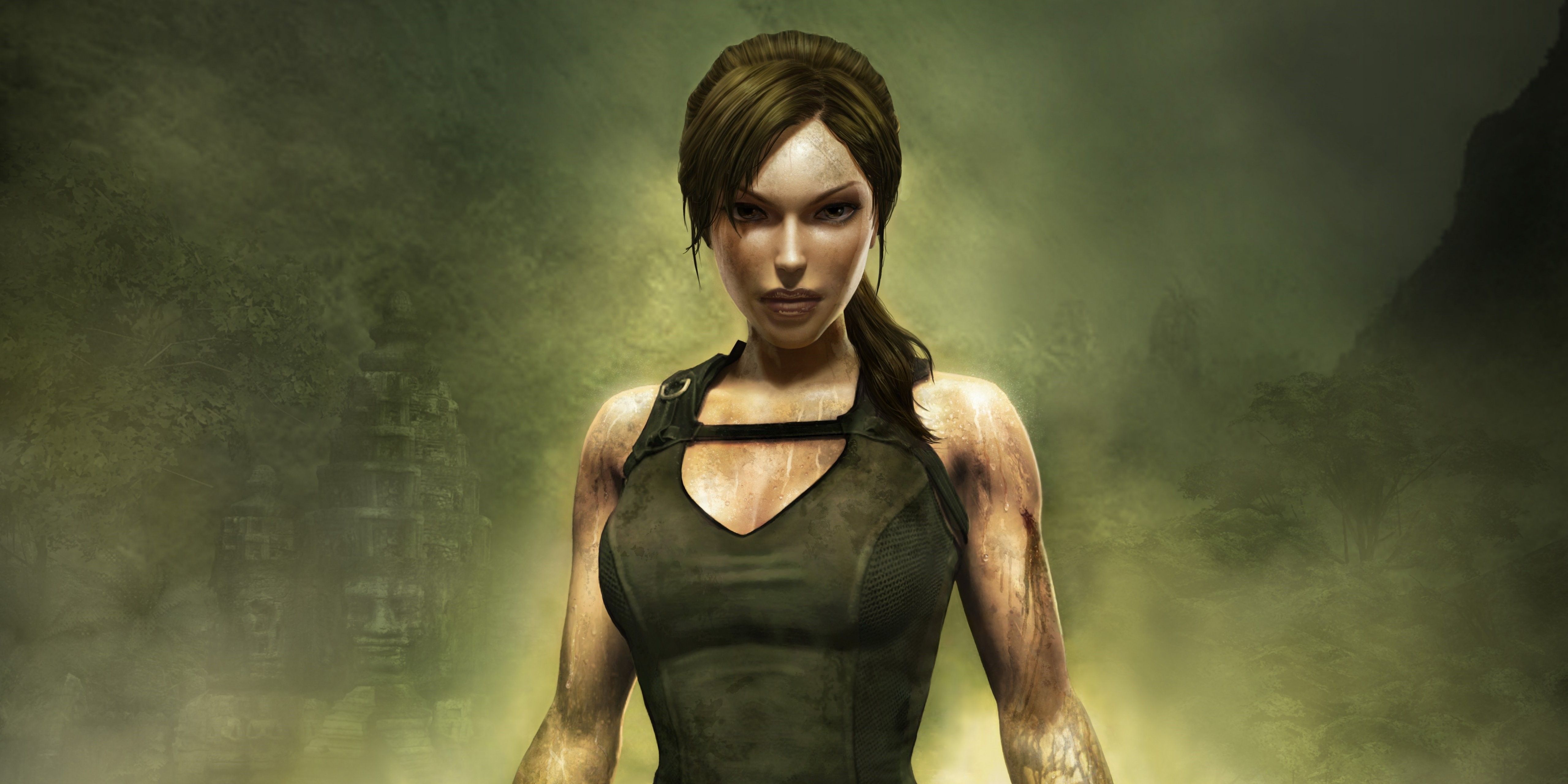 tomb raider underworld lara croft, dirty, standing, ready to fight
