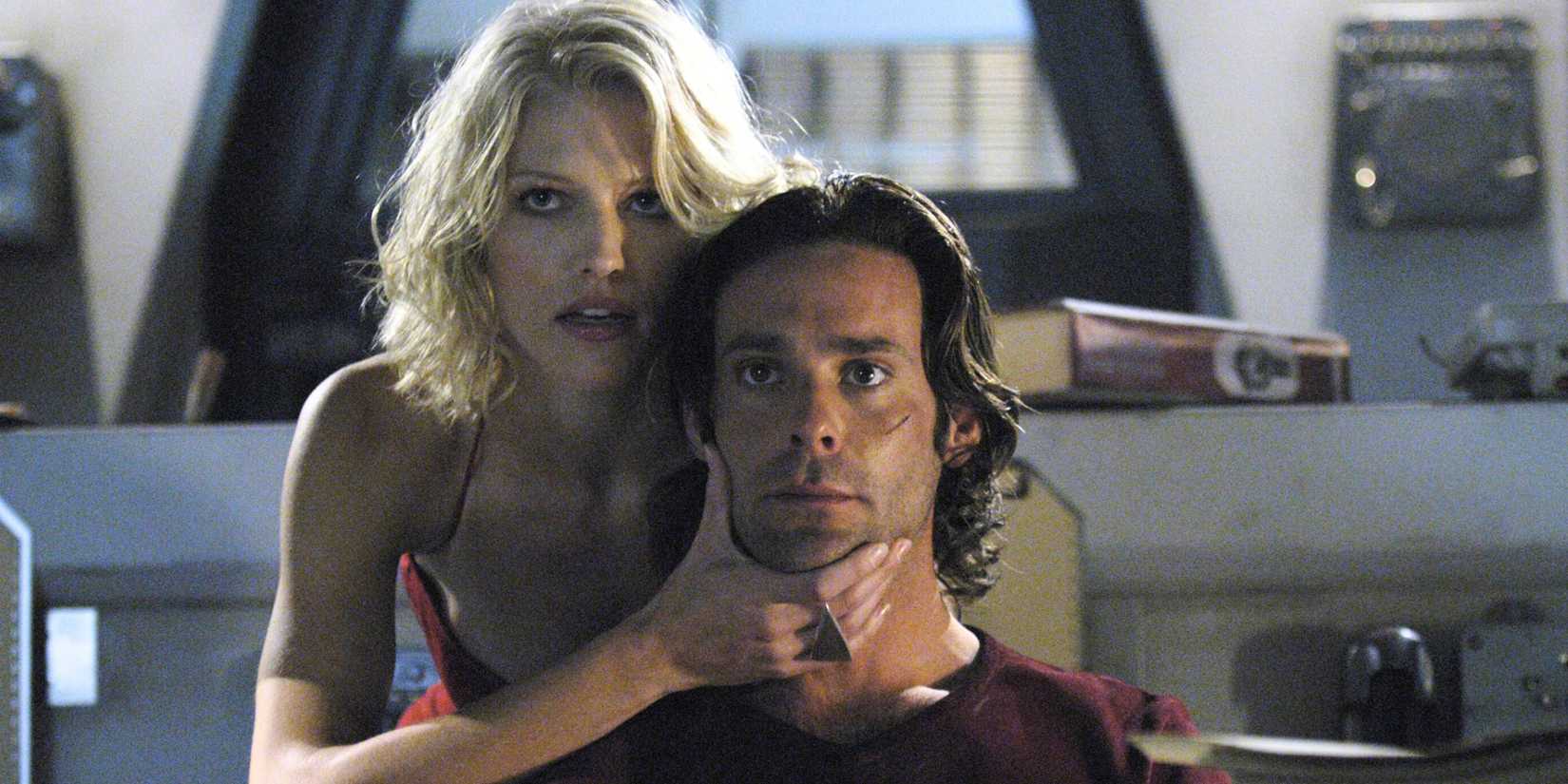 tricia helfer and james callis in battlestar galactica
