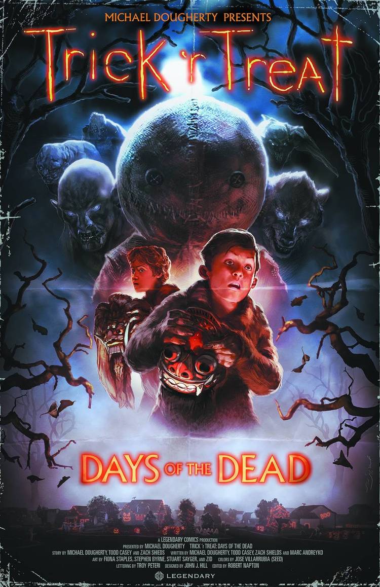 Two boys escape from Sam in Trick r Treat Days of the Dead