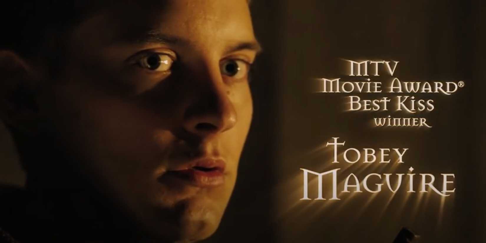 Tobey Maguire being labelled as MTV's Movie Award Best Kiss winner in one of the fake trailers in Tropic Thunder.