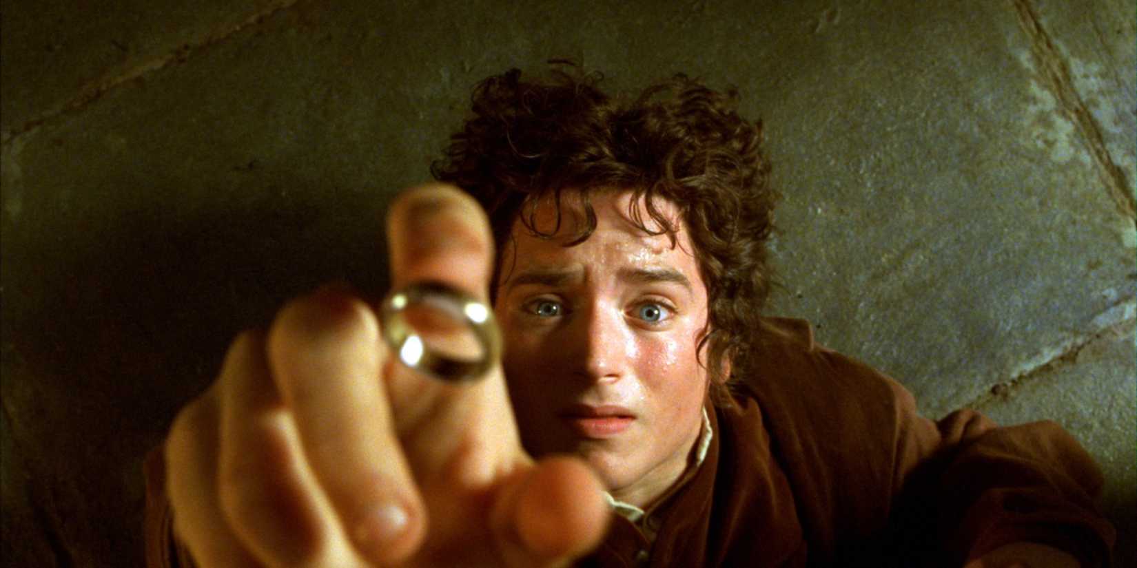 Frodo lying on the floor as the One Ring slips onto his finger in The Lord of the Rings: The Fellowship of the Ring.