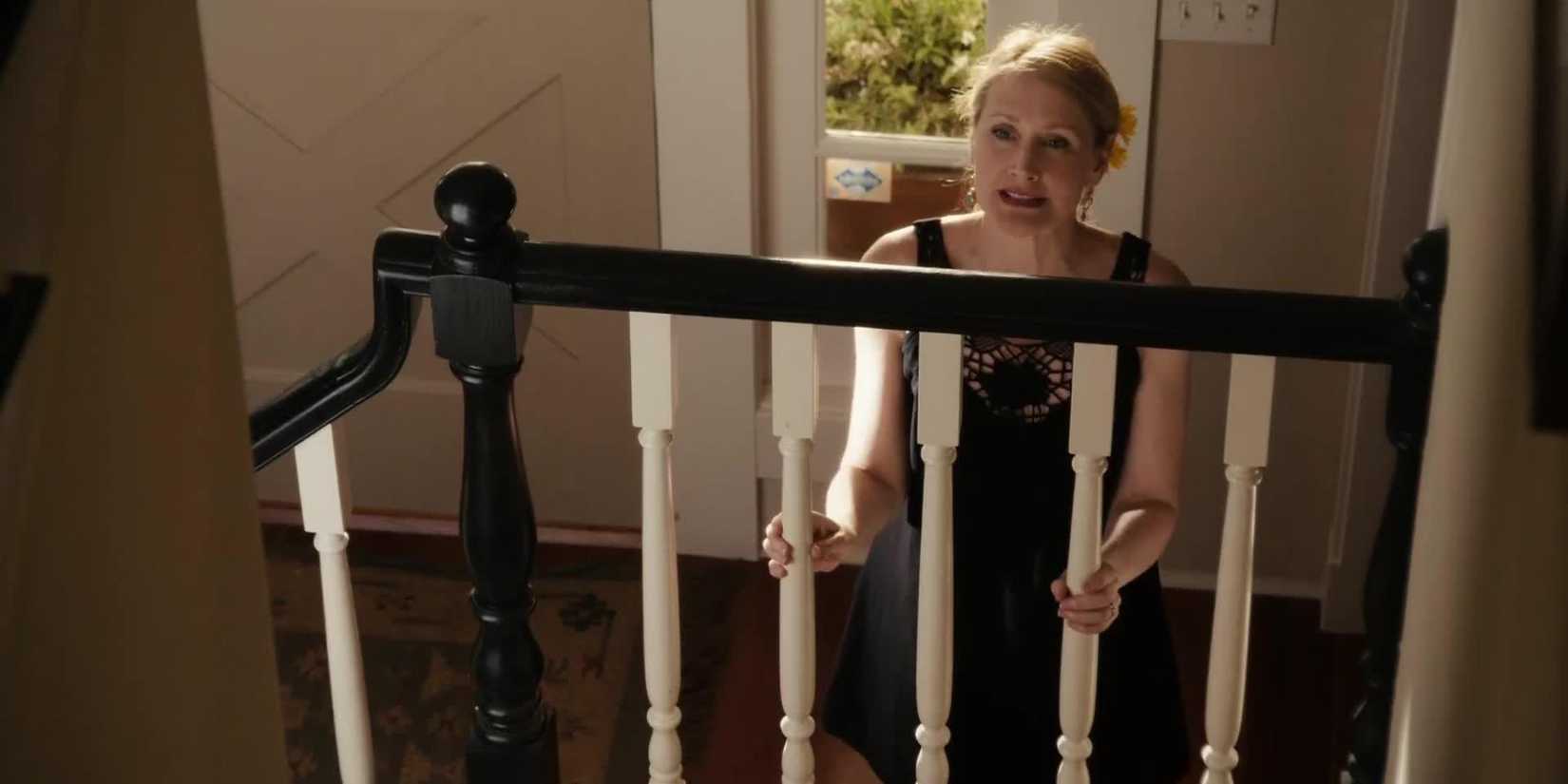 Rosemary calling up the stairs to Olive after Brandon arrives in Easy A.