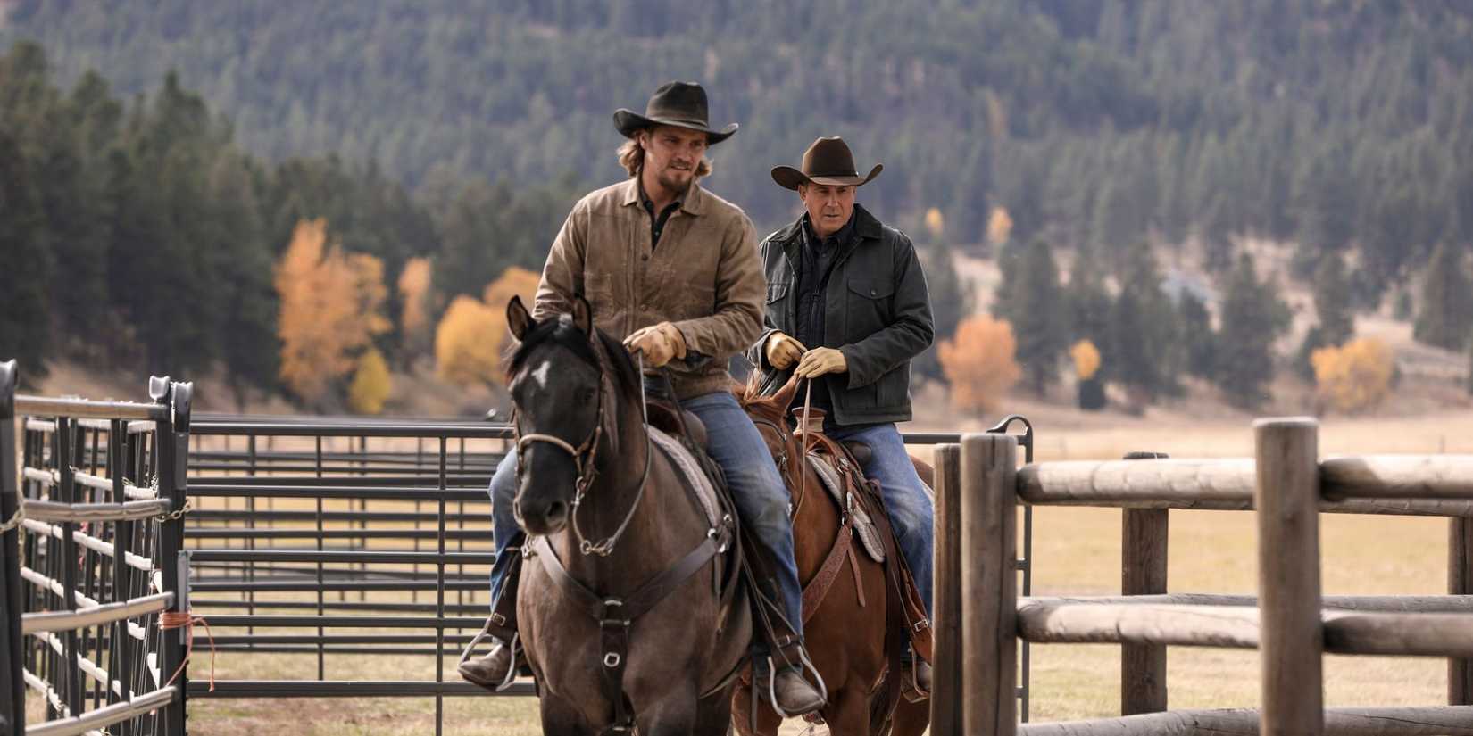 Kayce e John Dutton a cavalo em Yellowstone