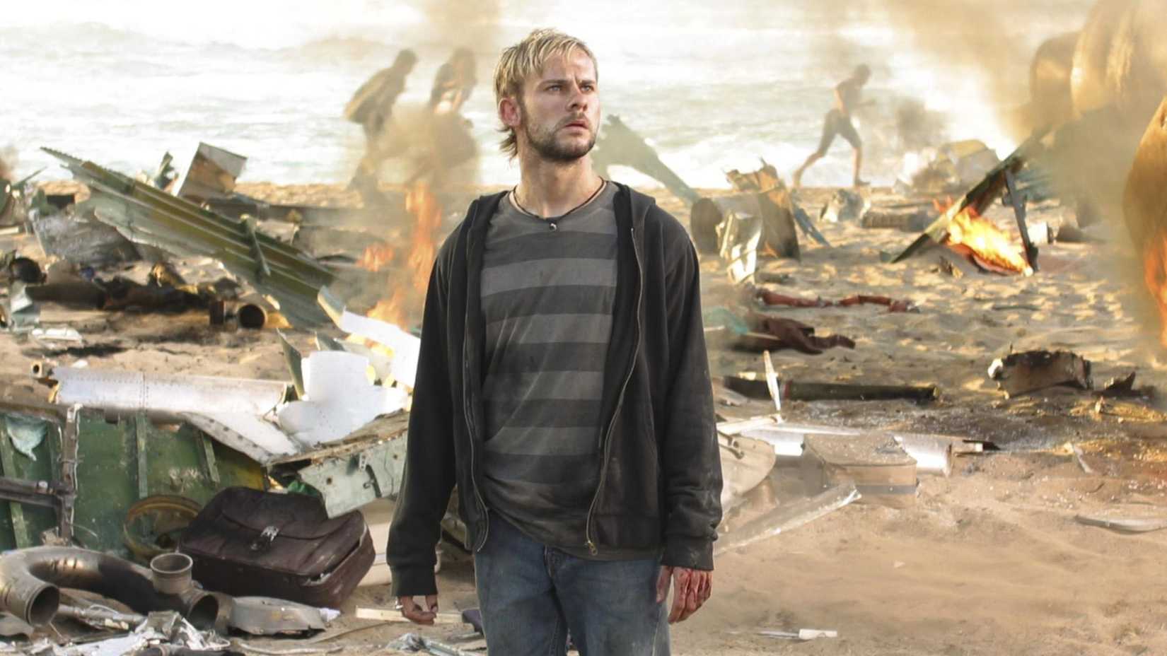 Charlie looks at the wreckage in Lost
