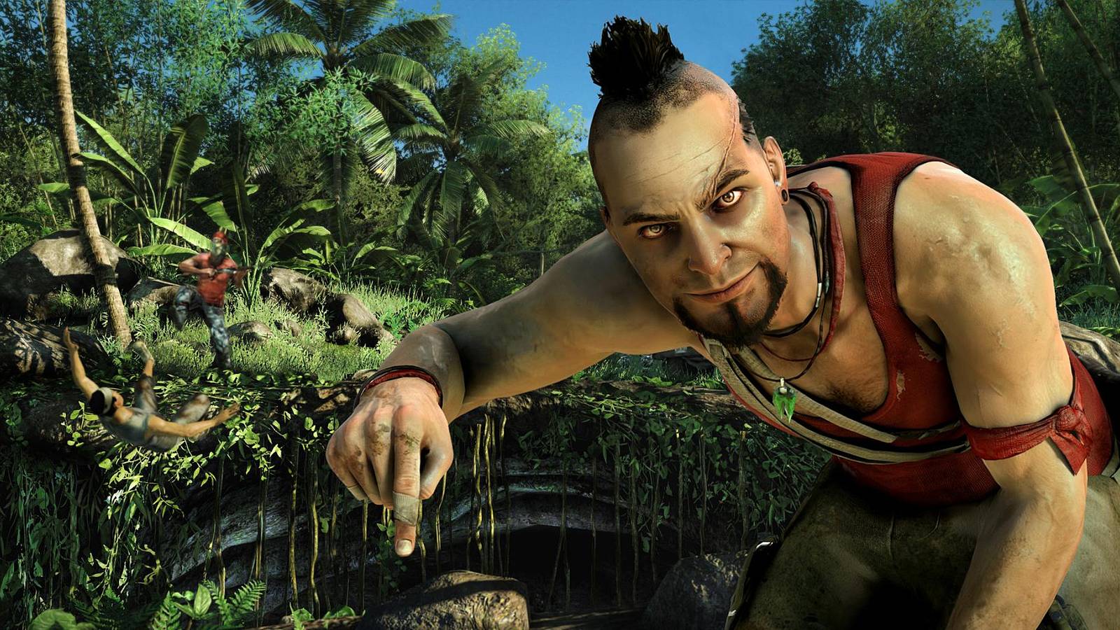 Vaas pointing at the ground in Far Cry 3.