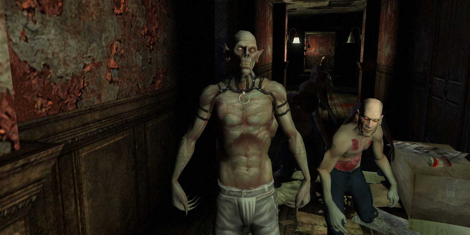 Vampire The Masquerade Bloodlines Characters in a dark hallway