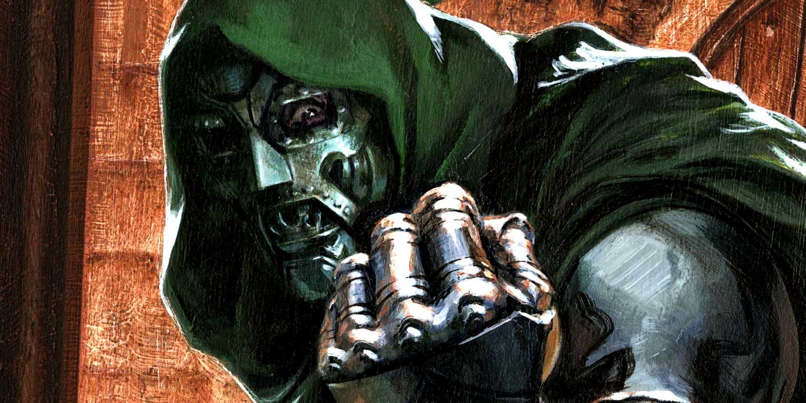 Victor acena com o punho na capa variante de One World Under Doom