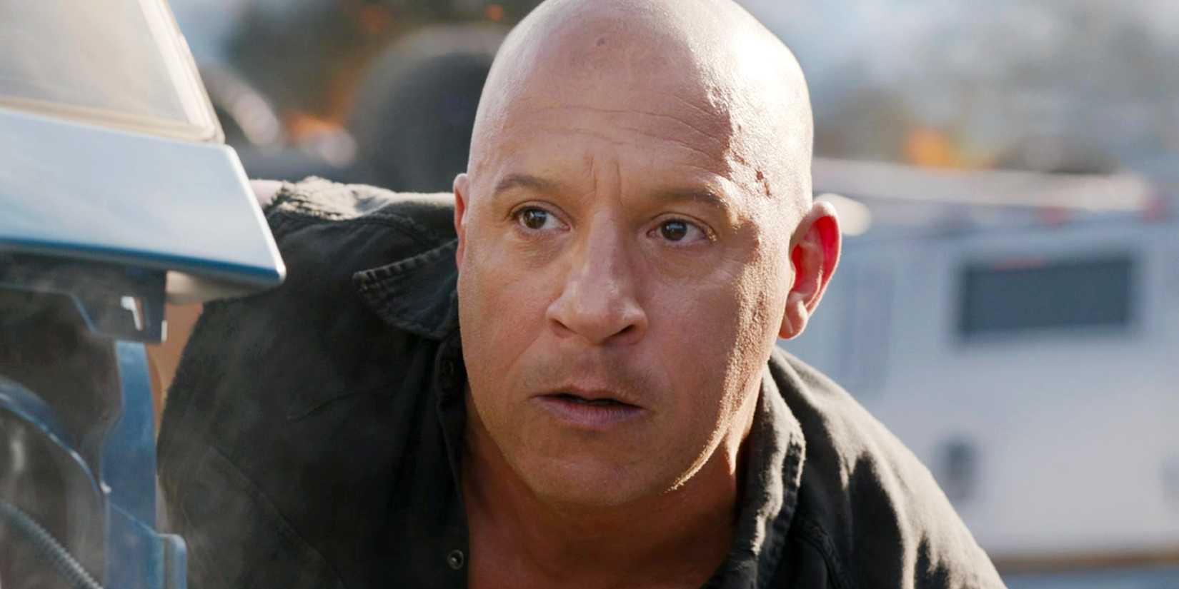 Vin Diesel looking concerned as Dom Toretto in Fast X