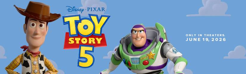 Woody e Buzz Lightyear em um pôster de Toy Story 5