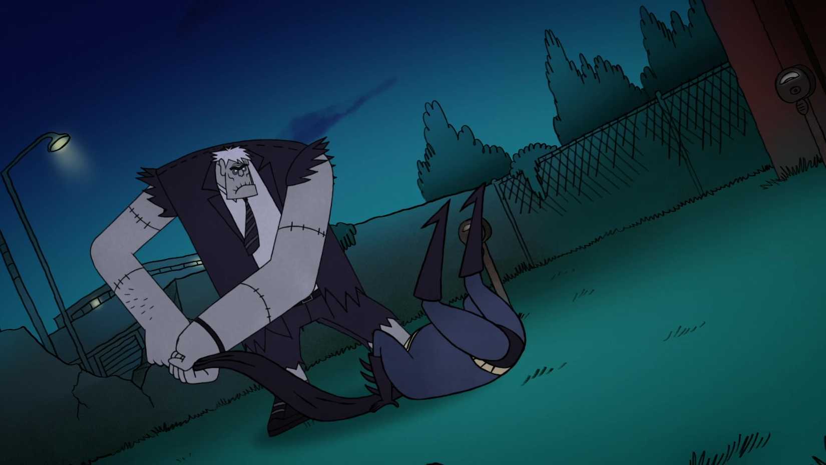 Solomon Grundy puxando a capa do Batman em Bat-Fam