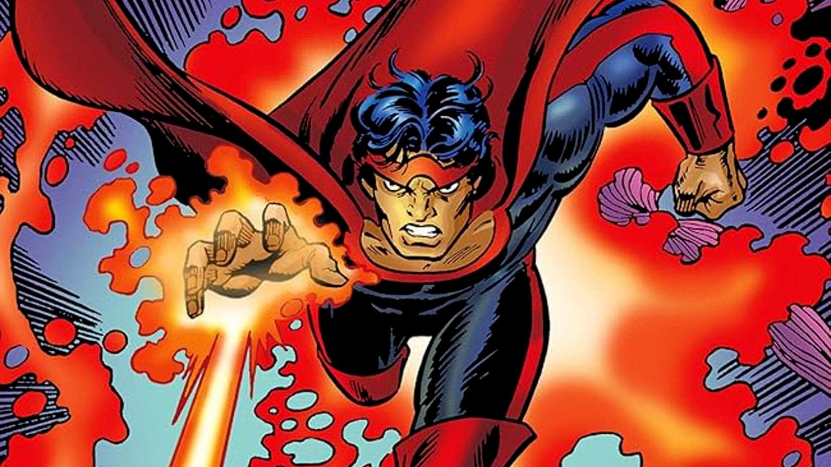 3ZX aka Omega the Unknown shoots a red blast of energy while running