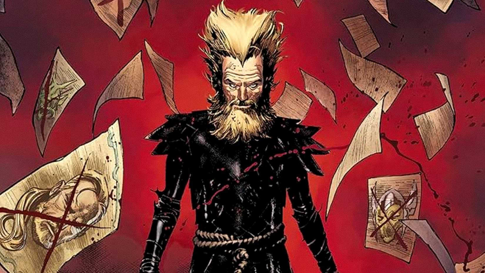 A cursed Donald Blake walks across falling pages of other Thor heroes