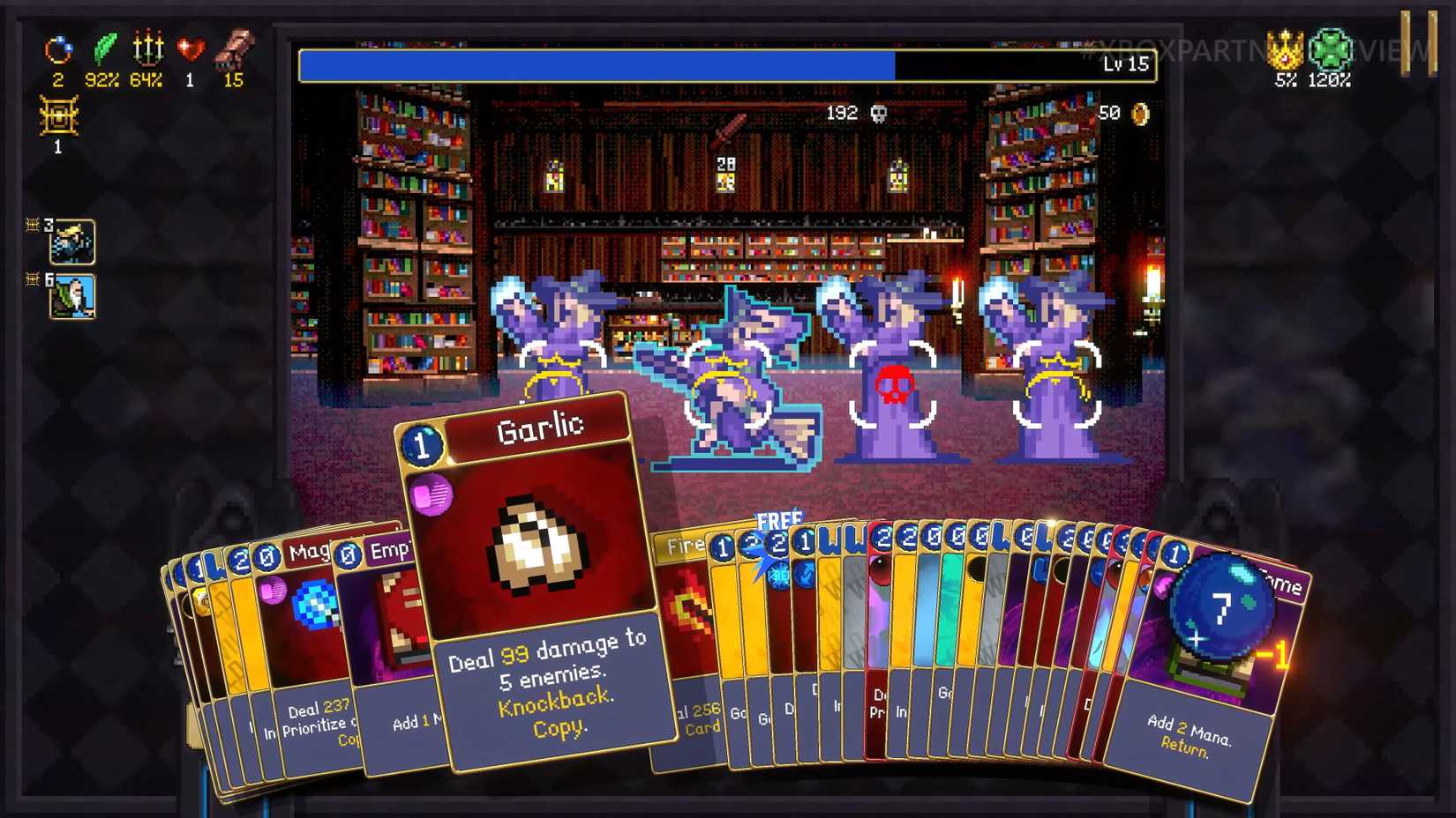 A player selecting a garlic card from their hand in Vampire Crawlers.