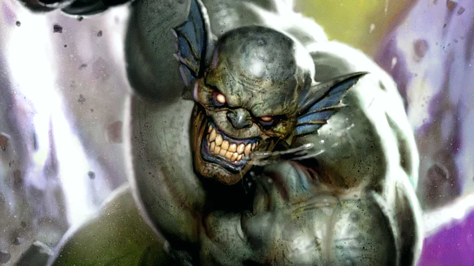 A white-eyed Abomination drools as he rushes towards the camera in Hulk art by Ryan Brown 