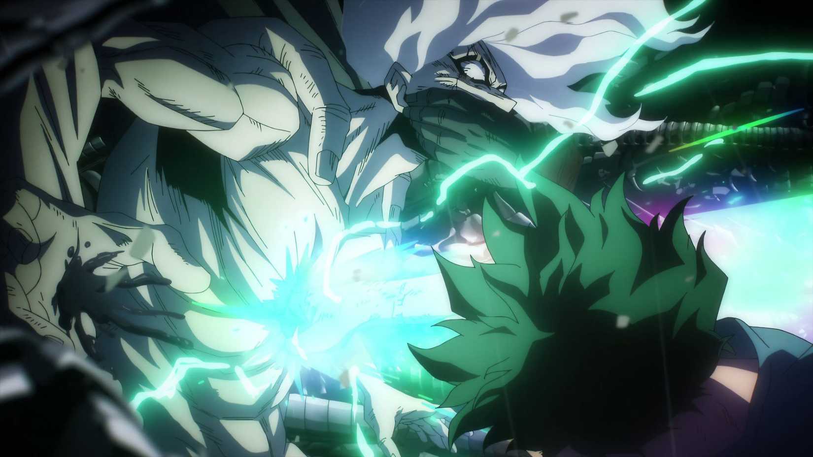 Deku landing his Smash on All For One in My Hero Academia Final Season