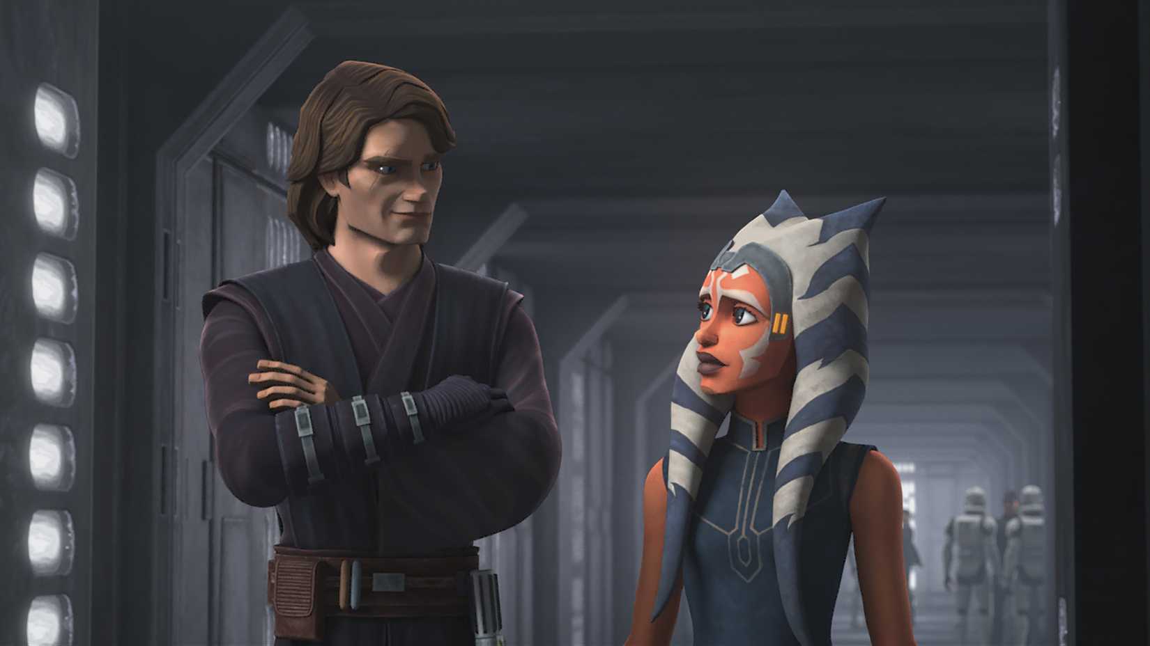 Ahsoka sorrindo para Anakin em Star Wars: The Clone Wars, temporada 7