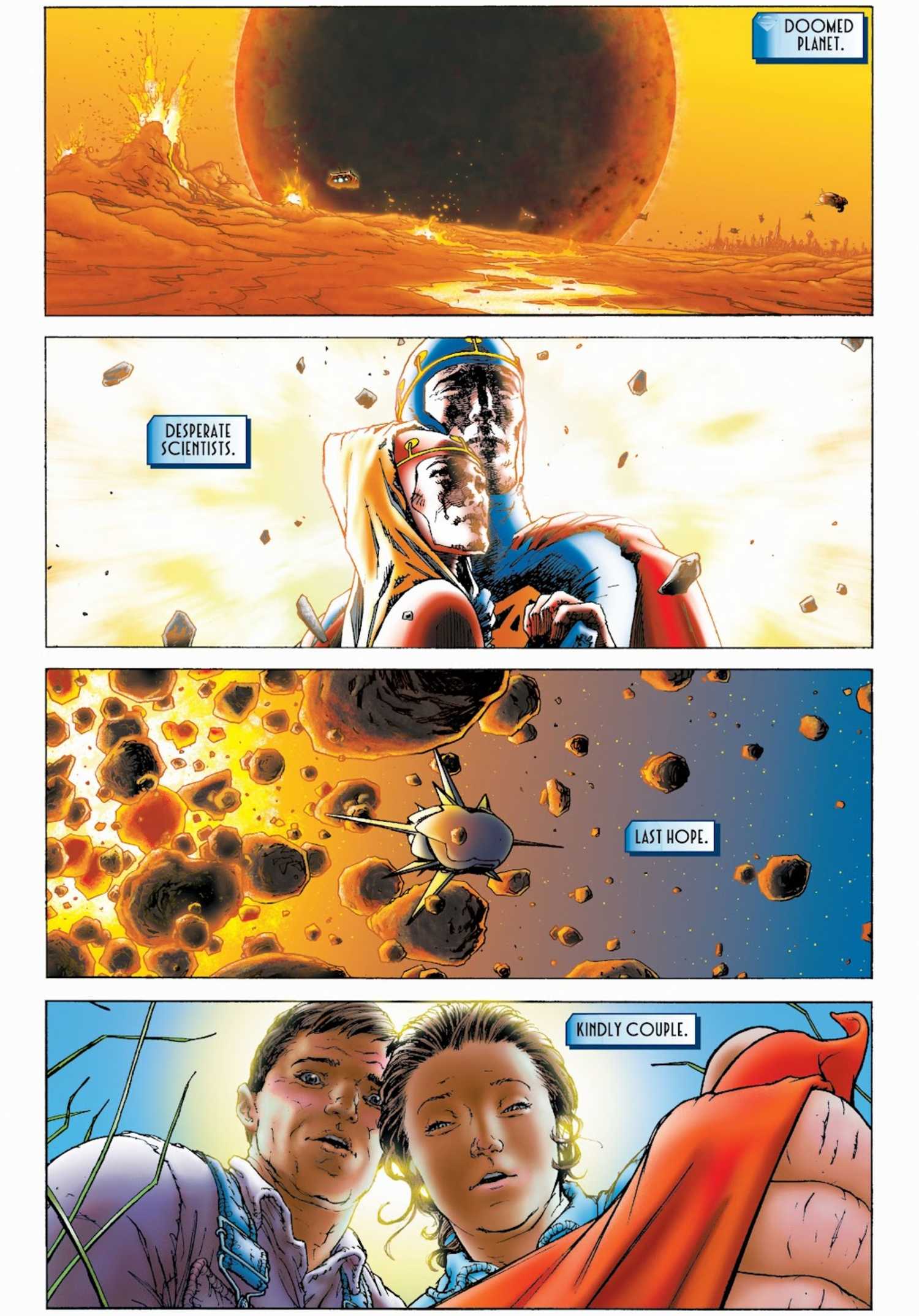 all-star superman first page recapping his origin
