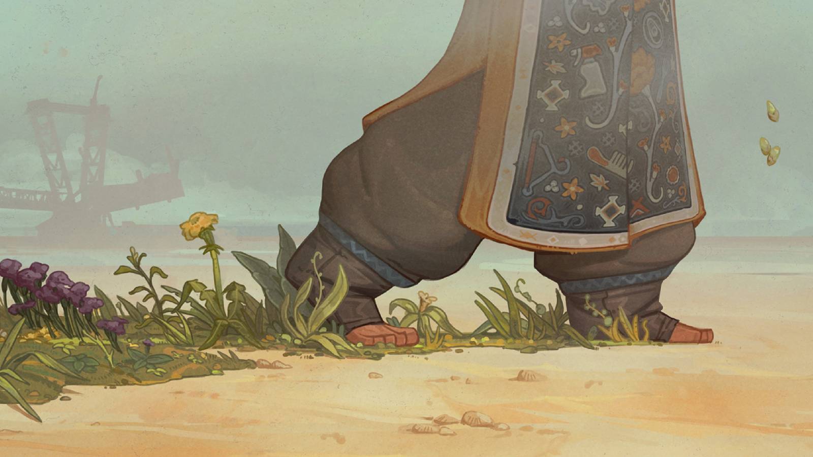 Animal Crossing esque The Regreening cover image showing feet walking on a dessert land 2