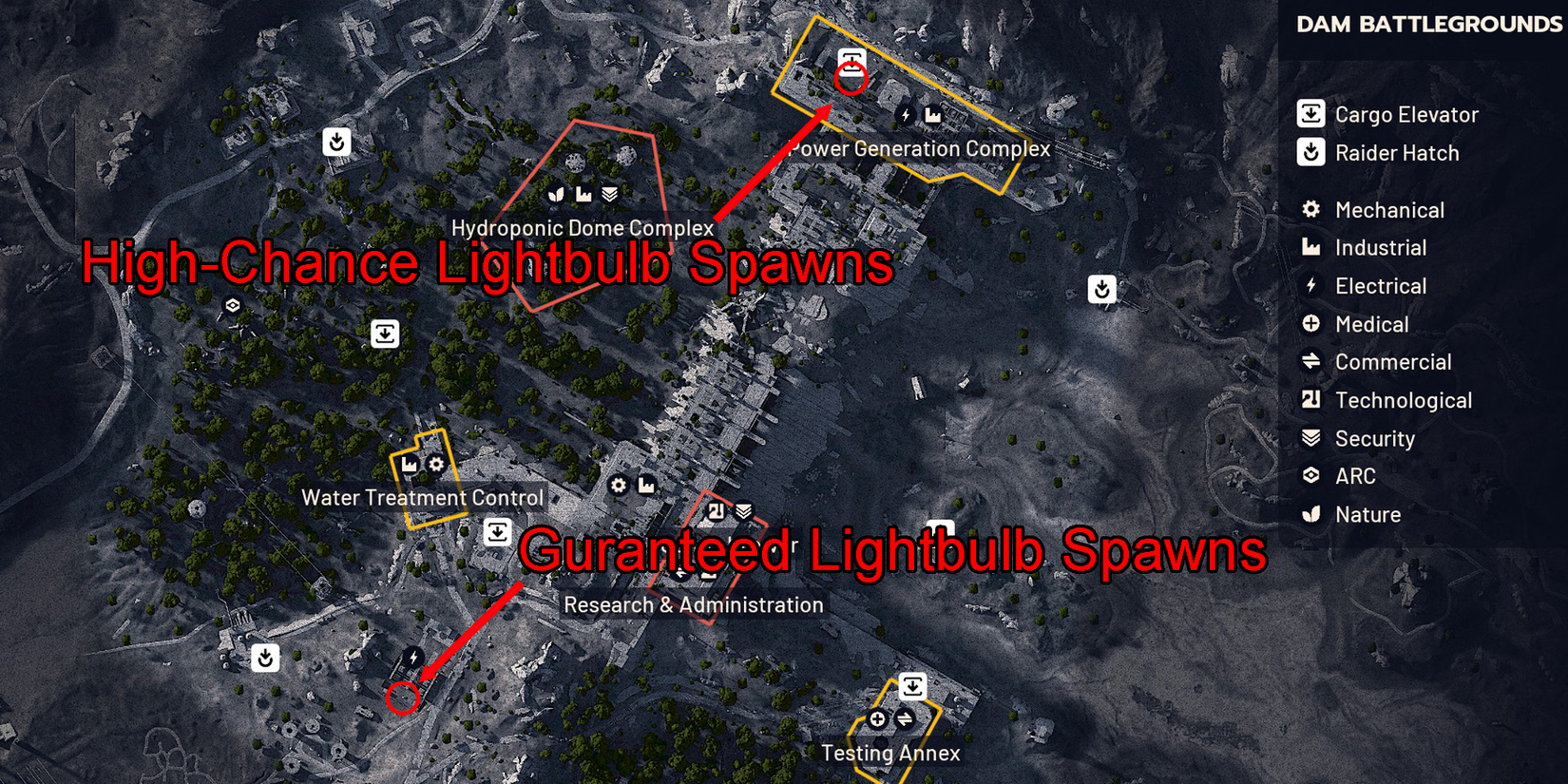 ARC Raiders Dam Battlegrounds Lightbulb Spawns