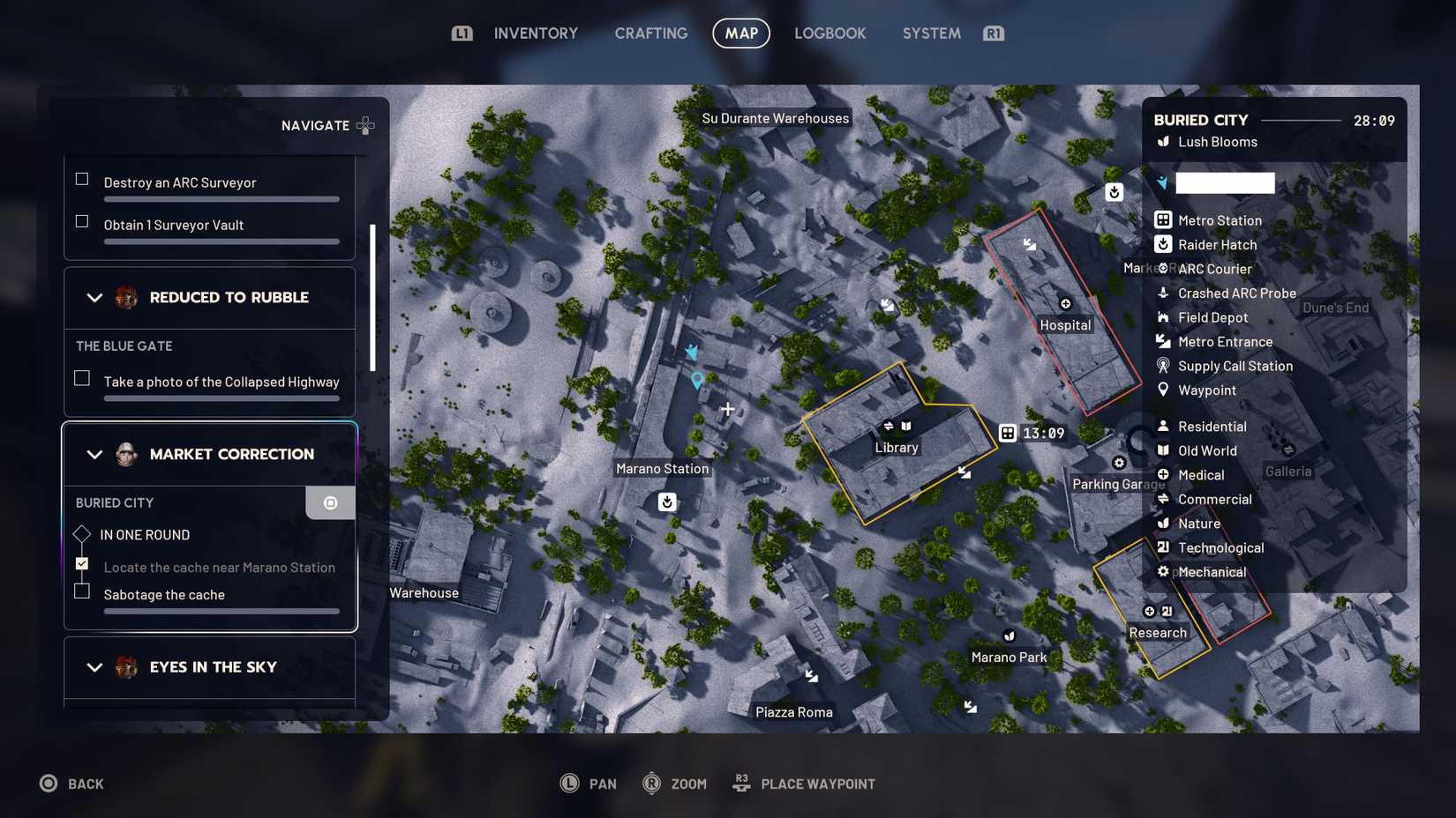 Map screenshot showing exactly where to find the cache in the Buried City in ARC Raiders.