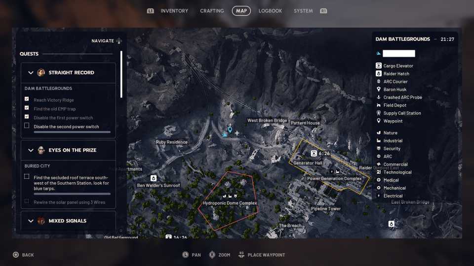 Скриншот карты ARC Raiders, показывающий местоположение первого переключателя.