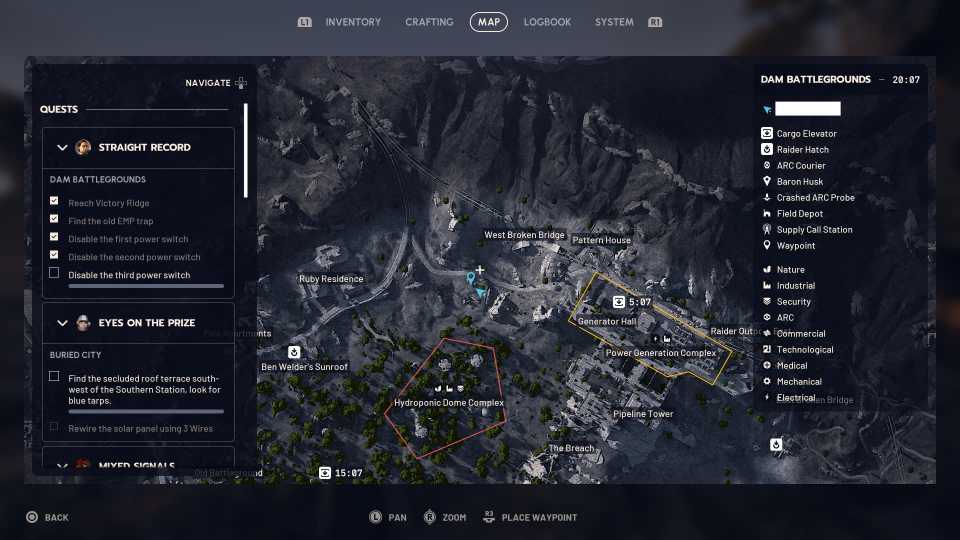 Скриншот карты, показывающий, где найти второй переключатель питания.