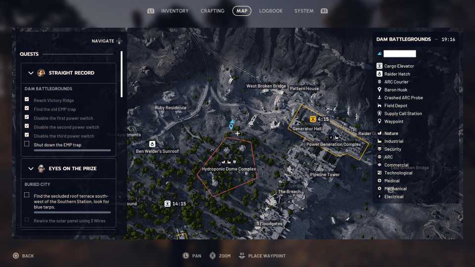 Скриншот карты, показывающий местоположение третьего переключателя.