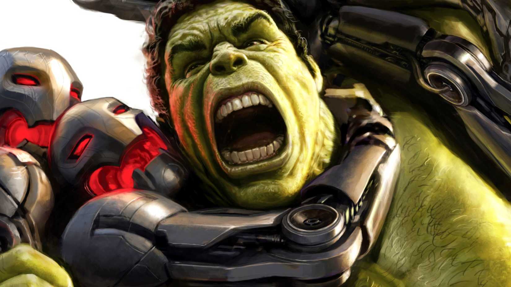 Art of MCU Hulk battling Ultron drones
