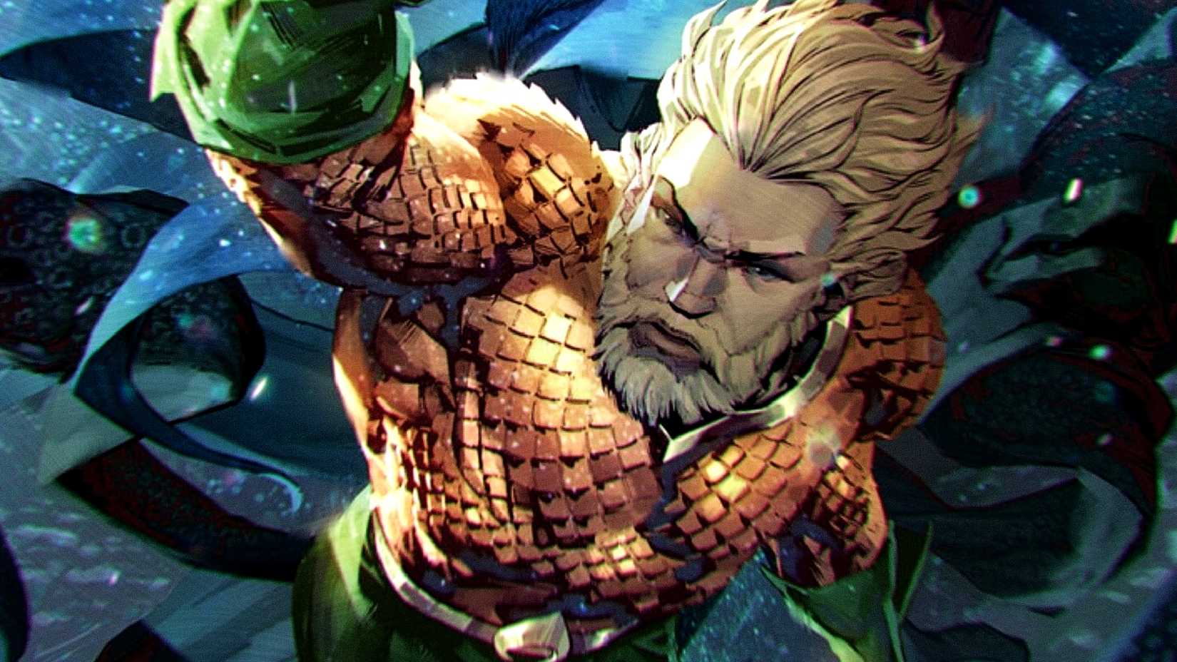 Arthur Curry aka Aquaman flies among aquatic life in the ocean in DC Comics