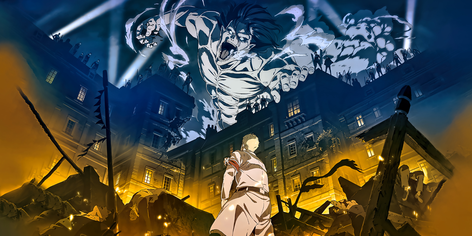 10 Anime That Are 10/10 If You Ignore Their Horrible Endings 8 Attack on Titan anime featured image - Eren Yeager Jeager's attack titan looking down at Reiner in Season 4 of Attack on Titan