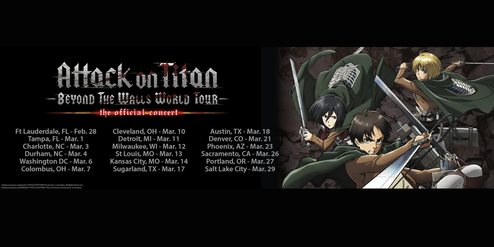 Attack on Titan Beyond the Walls World Tour The Official Concert - U.S. United States touring release dates