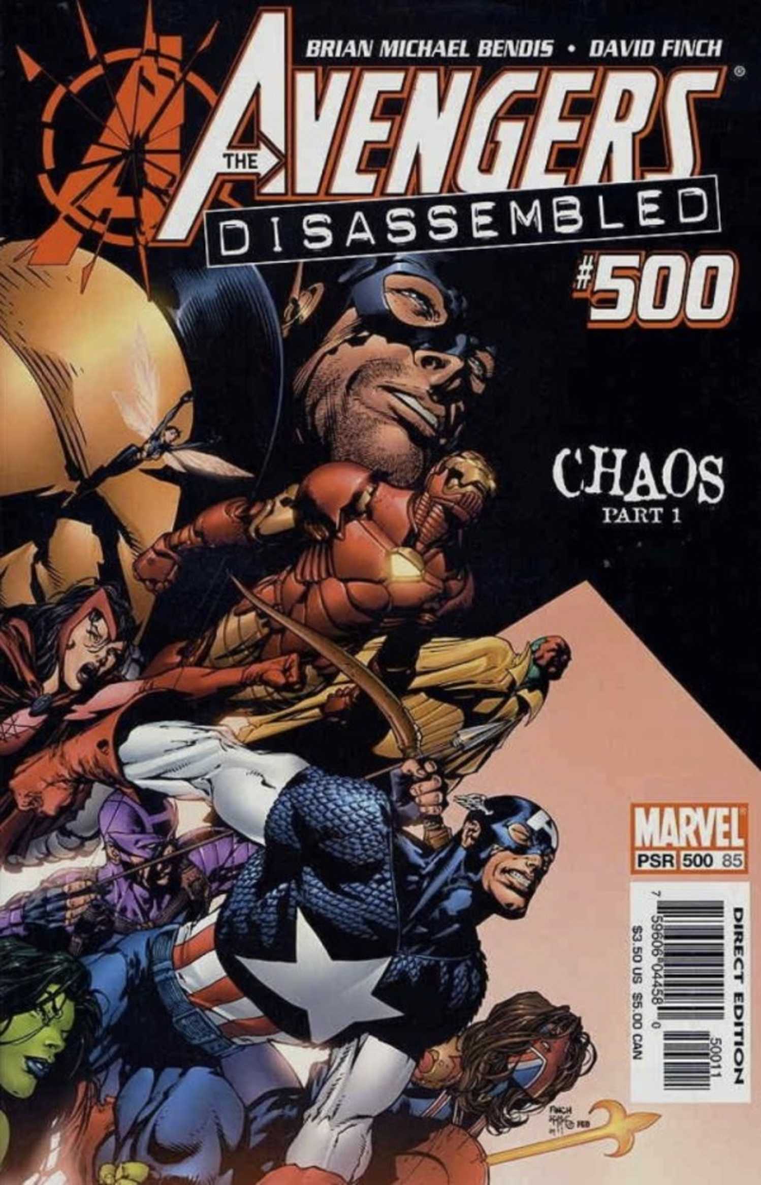 Avengers #500 cover, Earth's Mightiest Heroes flying into action