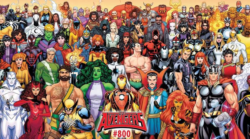 avengers 800 cover showing the entire team by dauterman