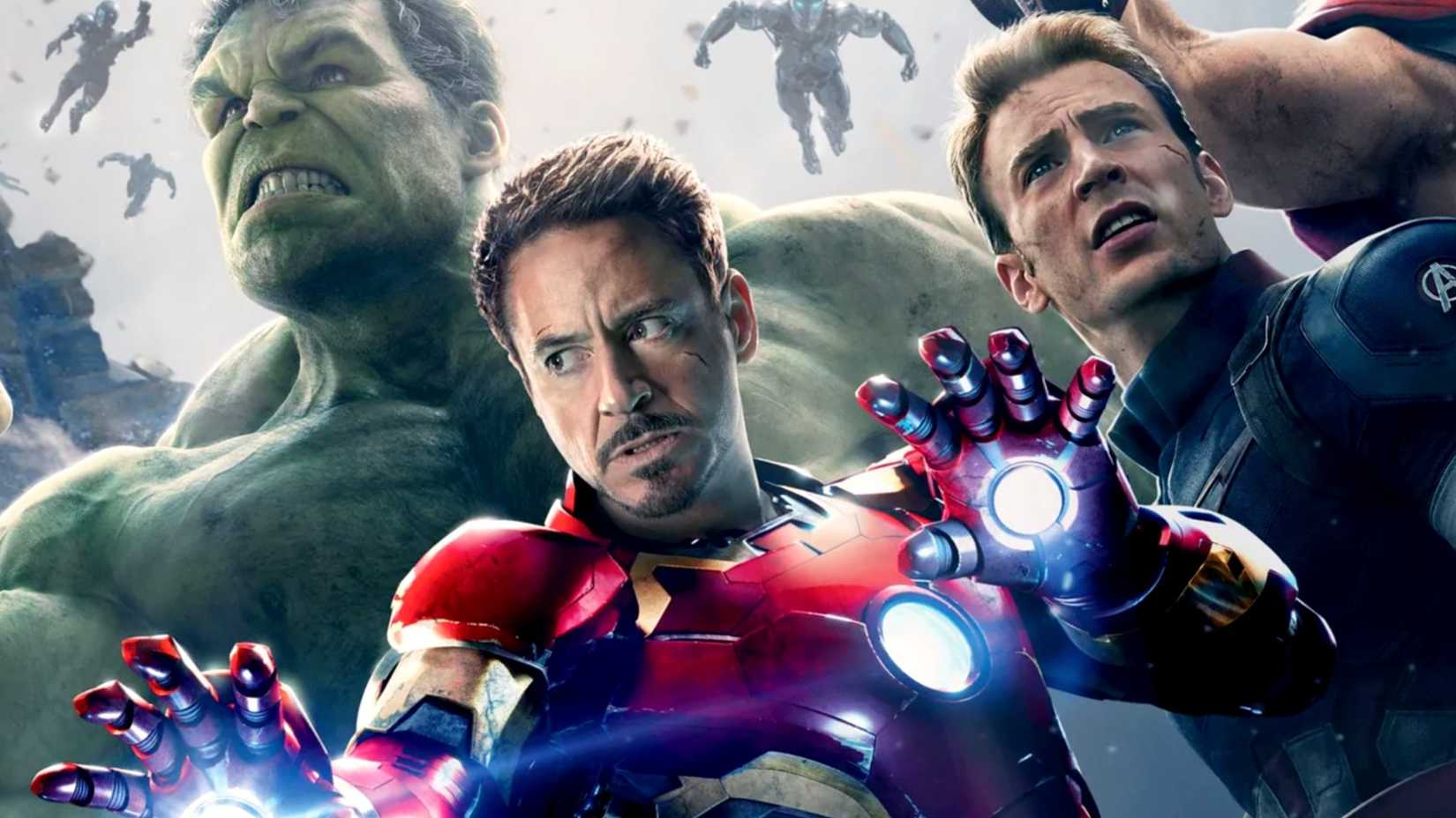 Poster de Vingadores: Era de Ultron com Homem de Ferro, Capitão América e Hulk