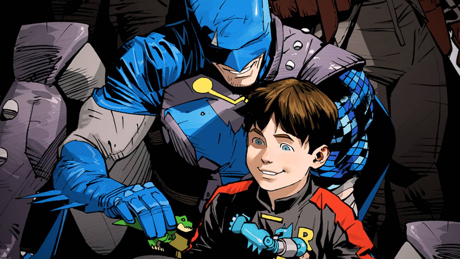 Batman Bruce Wayne with Damian Son in Comic Art