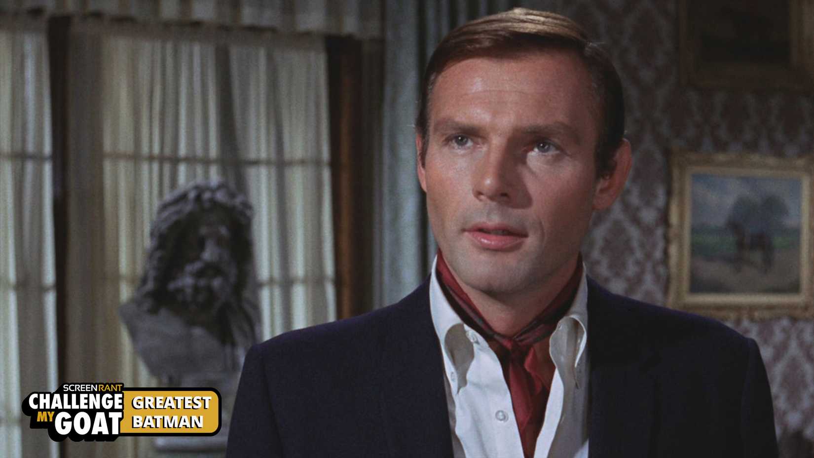 Adam West as Bruce Wayne in the Batman 1960s TV show.