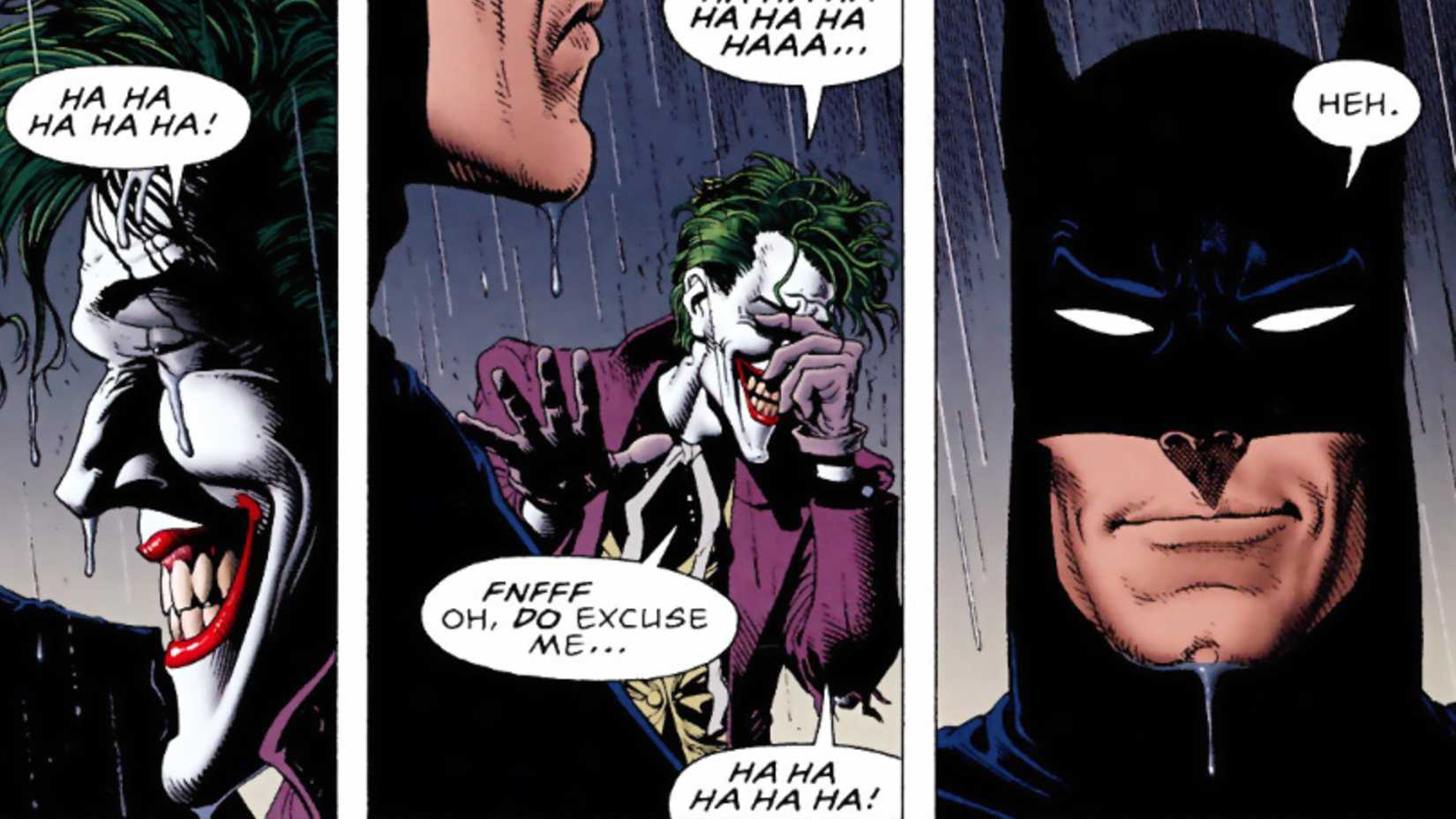 Page from The Killing Joke where Batman and Joker share a laugh.