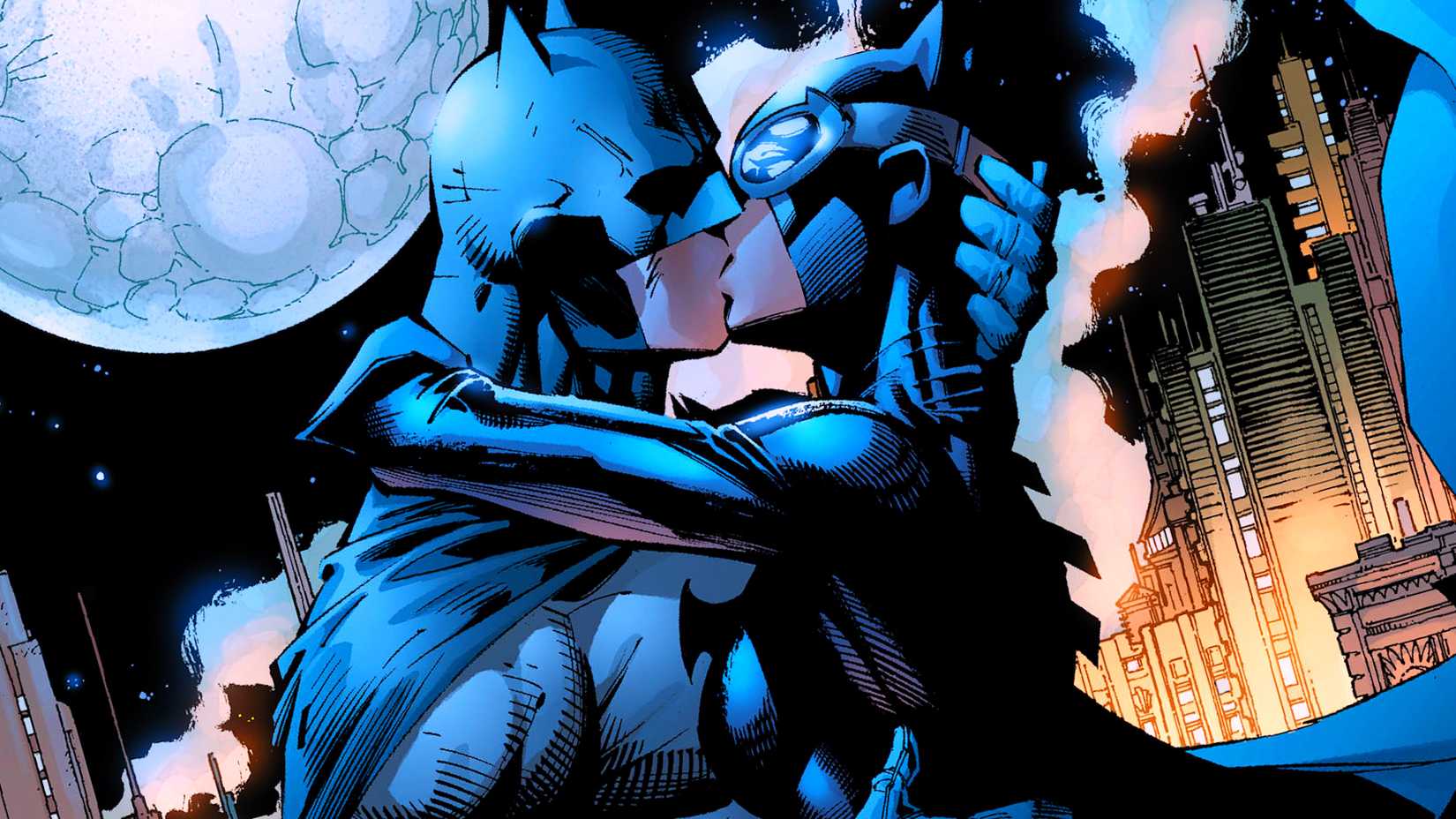 Batman Kissing Catwoman in Jim Lee HUSH Comic Art