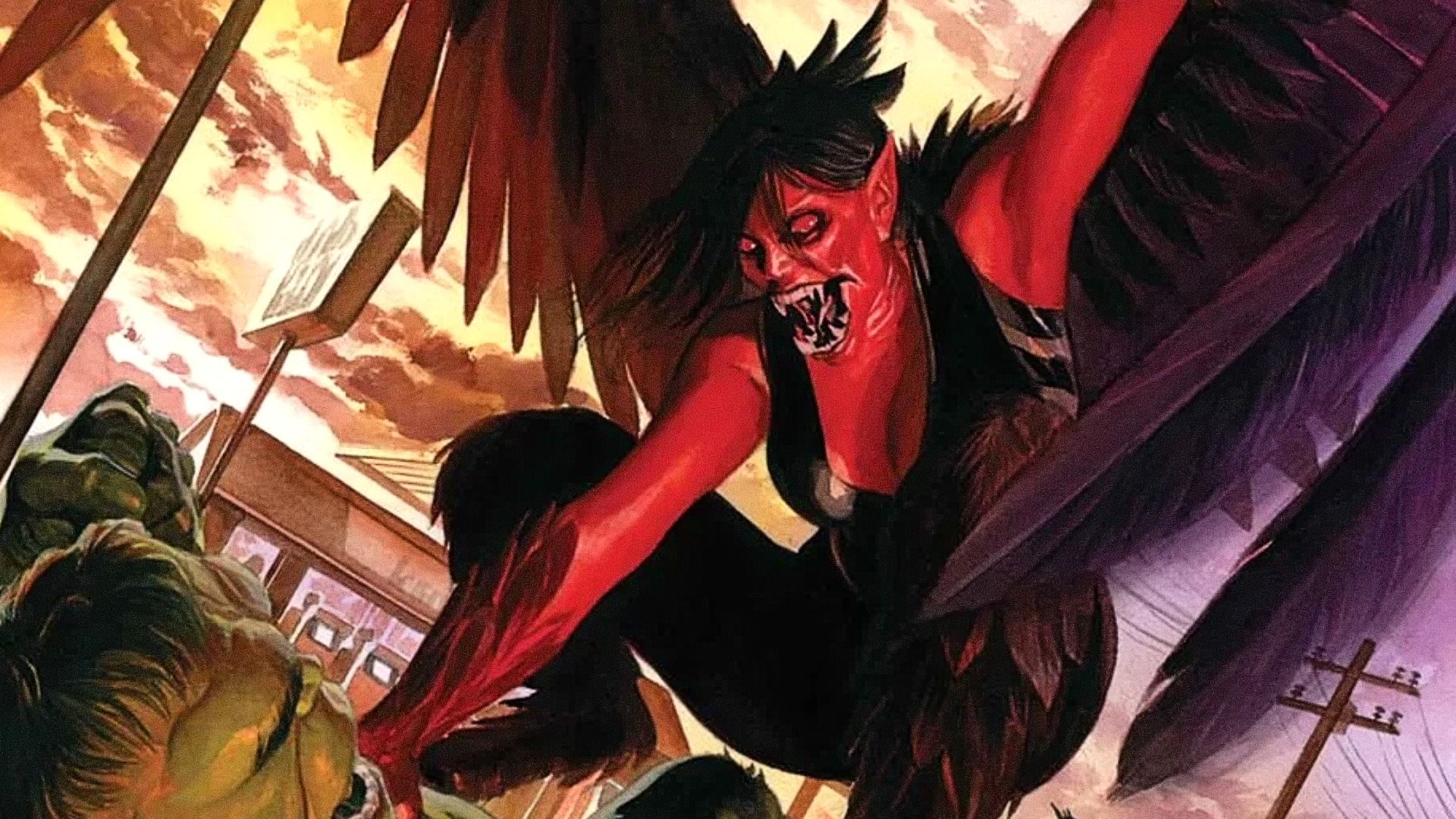 Betty Ross as Red Harpy attacking Hulk in Marvel Comics
