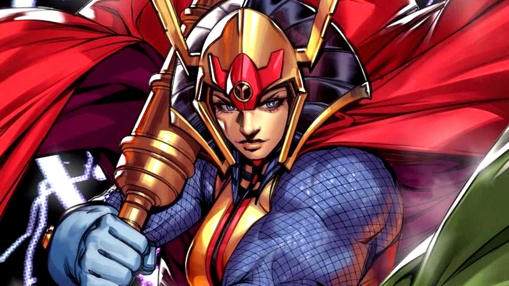 Big Barda wields the Mega-Rod in The New Gods #9 cover variant by Derrick Chew