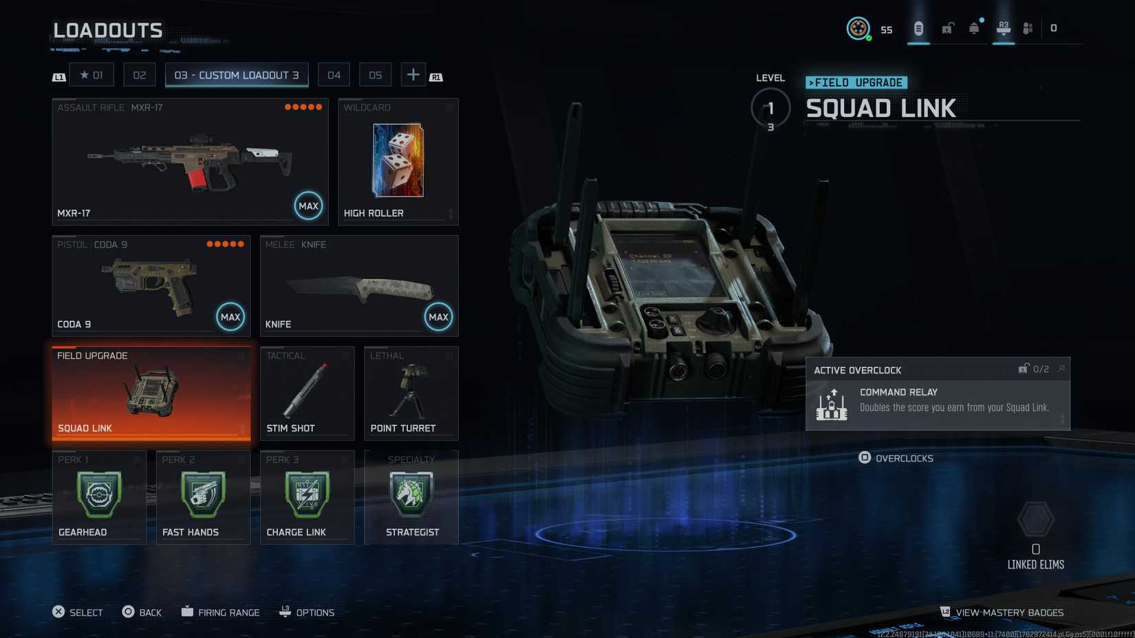 Black Ops 7 menu screenshot showing the equipment selected on an MXR-17 loadout.