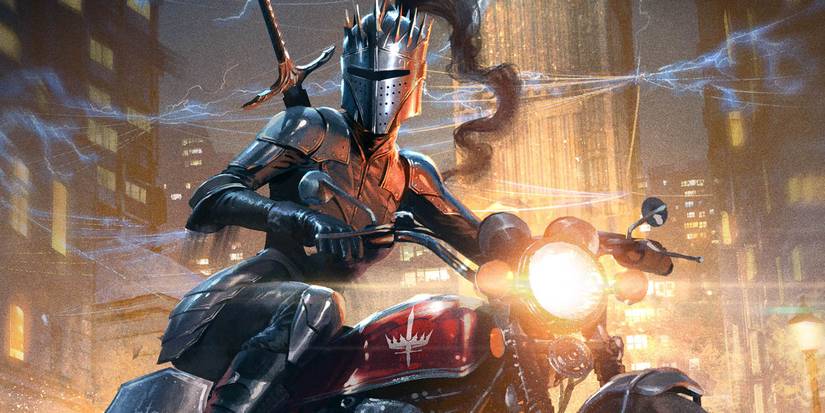 Capa do livro Blackheart Knights mostra um cavaleiro andando de moto com uma espada