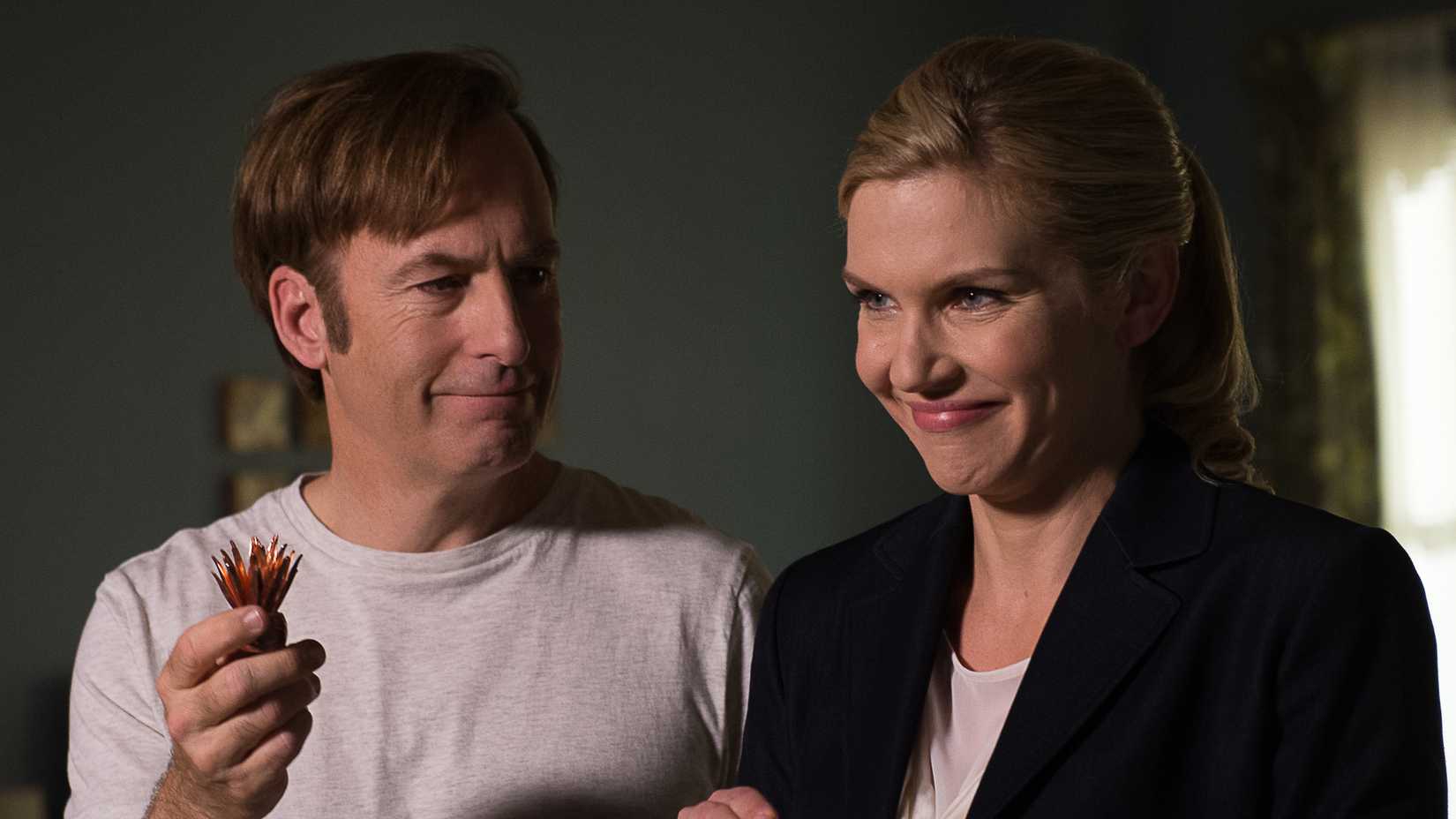 bob odenkirk and rhea seehorn as jimmy mcgill and kim wexler in better call saul